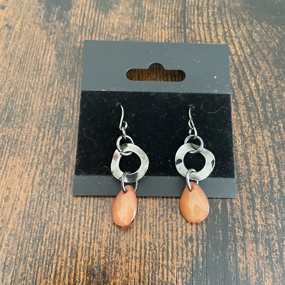 Earrings dangle hammered crystal drop